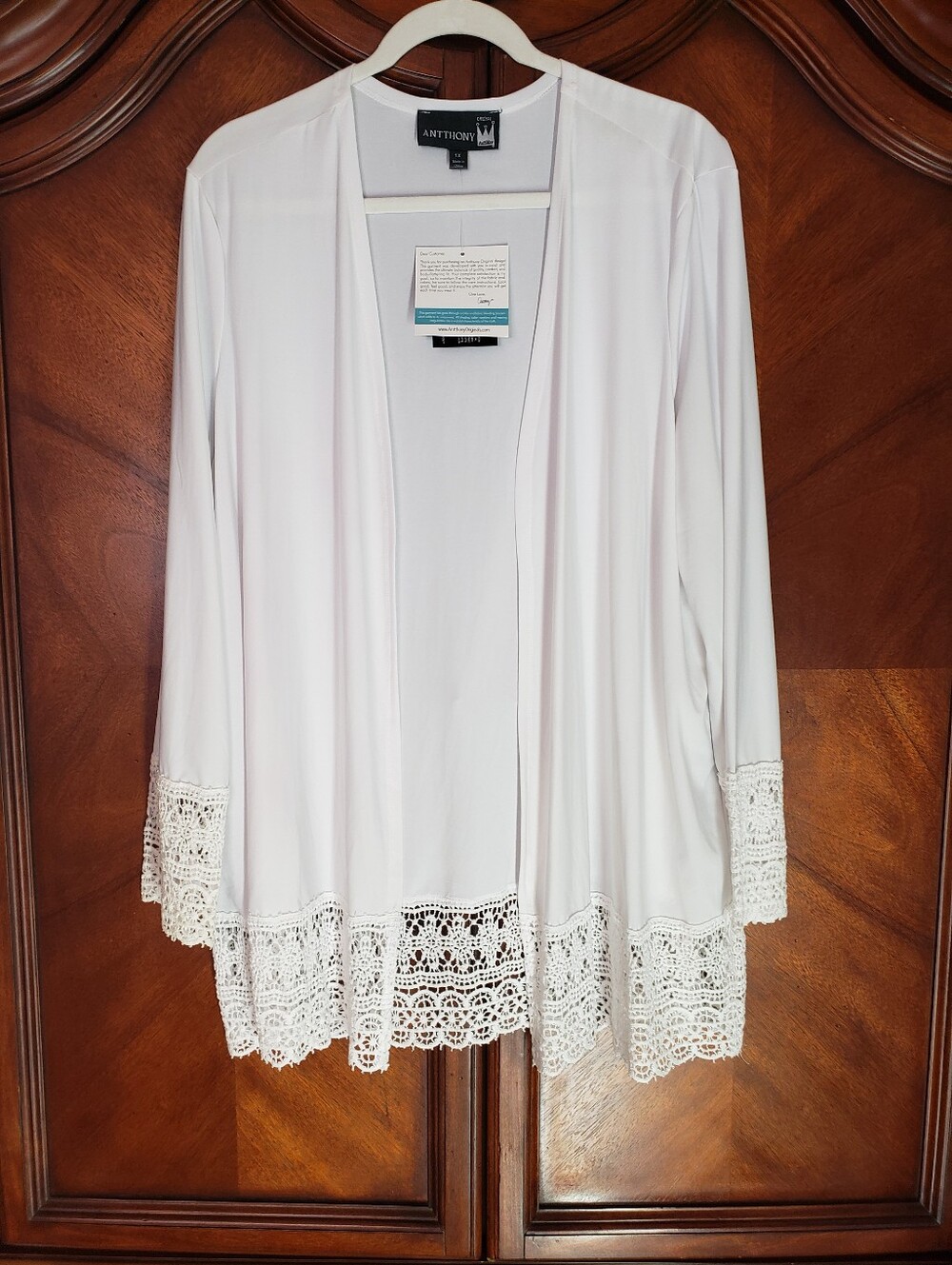 ANTHONY White Open-Front Lace-Hem Cardigan